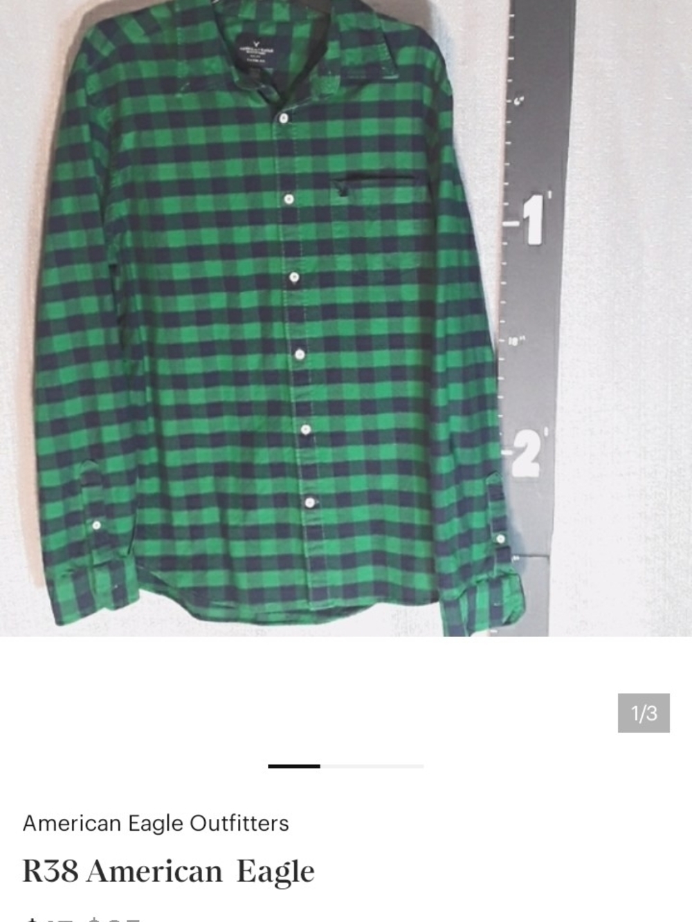 R38 American Eagle Outfitters Green and Blue Plaid Button-Down Shirt